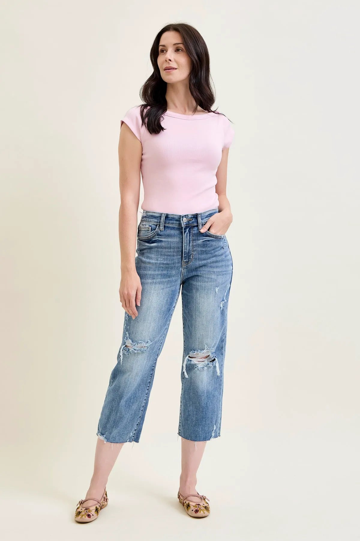 Dottie Distressed Crop Wide Leg