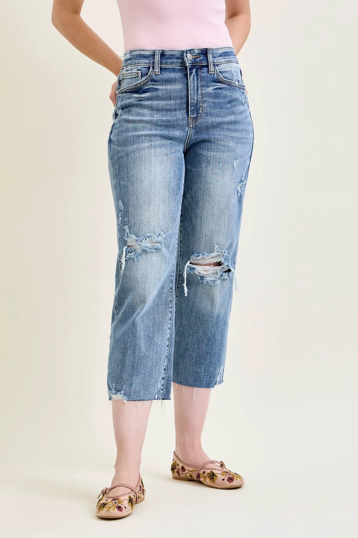 Dottie Distressed Crop Wide Leg