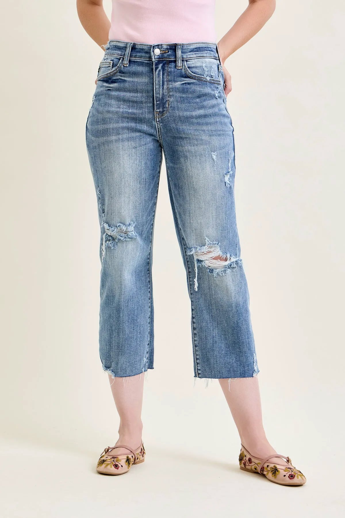 Dottie Distressed Crop Wide Leg