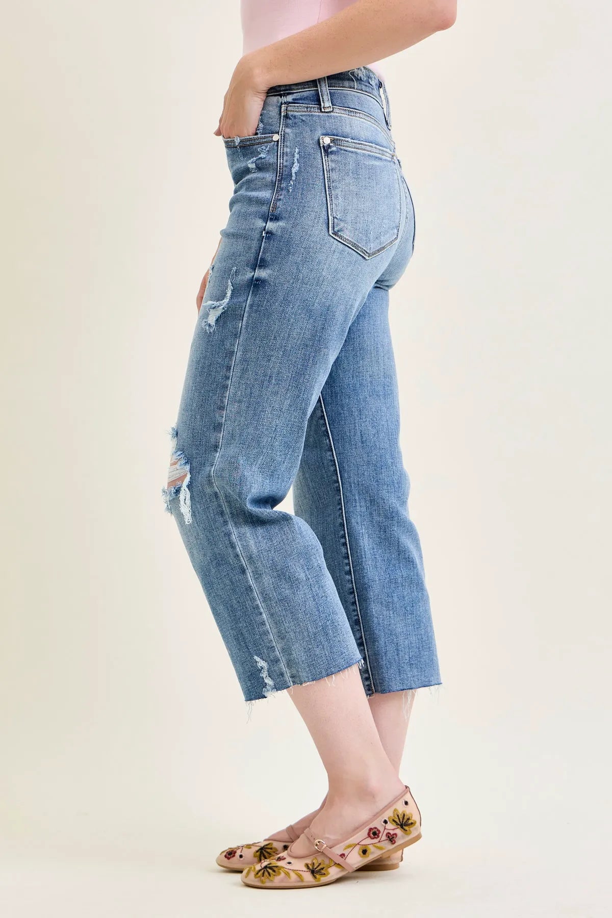 Dottie Distressed Crop Wide Leg