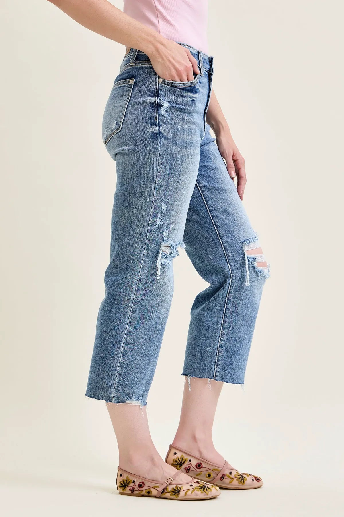 Dottie Distressed Crop Wide Leg