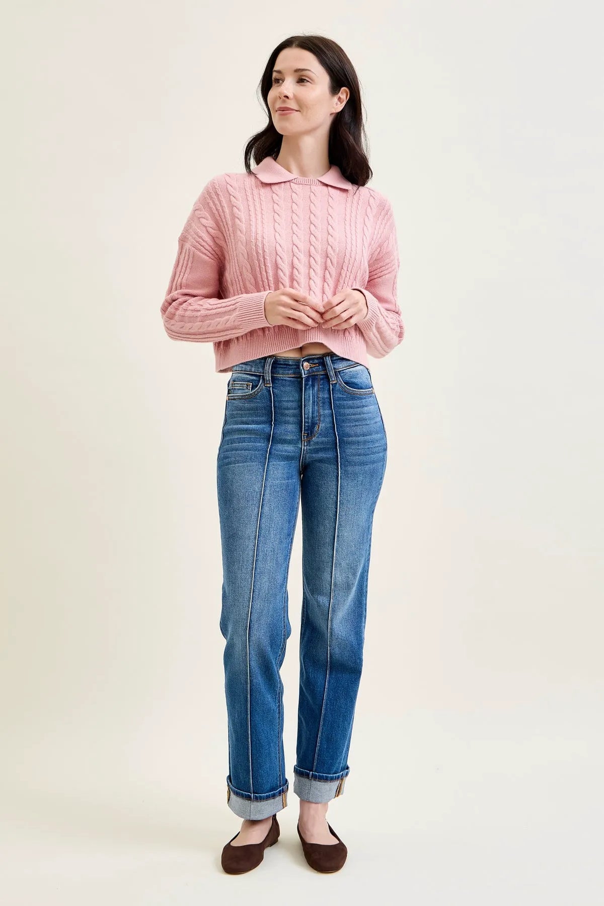 Kimberly Front Seam Detail & Cuffed Straight Fit Jeans