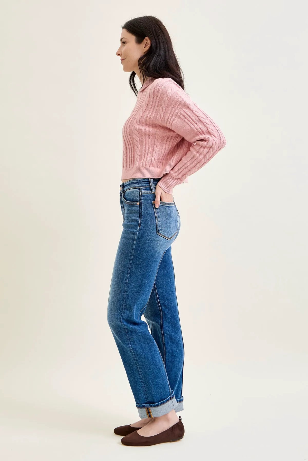 Kimberly Front Seam Detail & Cuffed Straight Fit Jeans