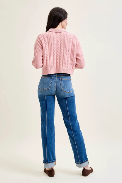 Kimberly Front Seam Detail & Cuffed Straight Fit Jeans