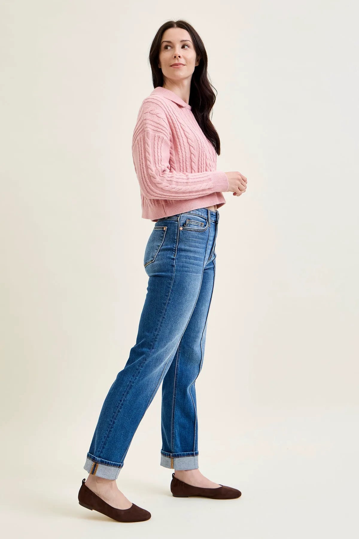 Kimberly Front Seam Detail & Cuffed Straight Fit Jeans
