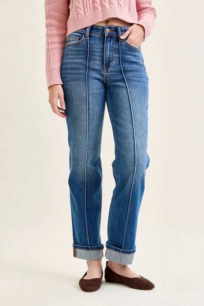 Kimberly Front Seam Detail & Cuffed Straight Fit Jeans