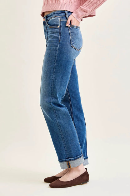 Kimberly Front Seam Detail & Cuffed Straight Fit Jeans