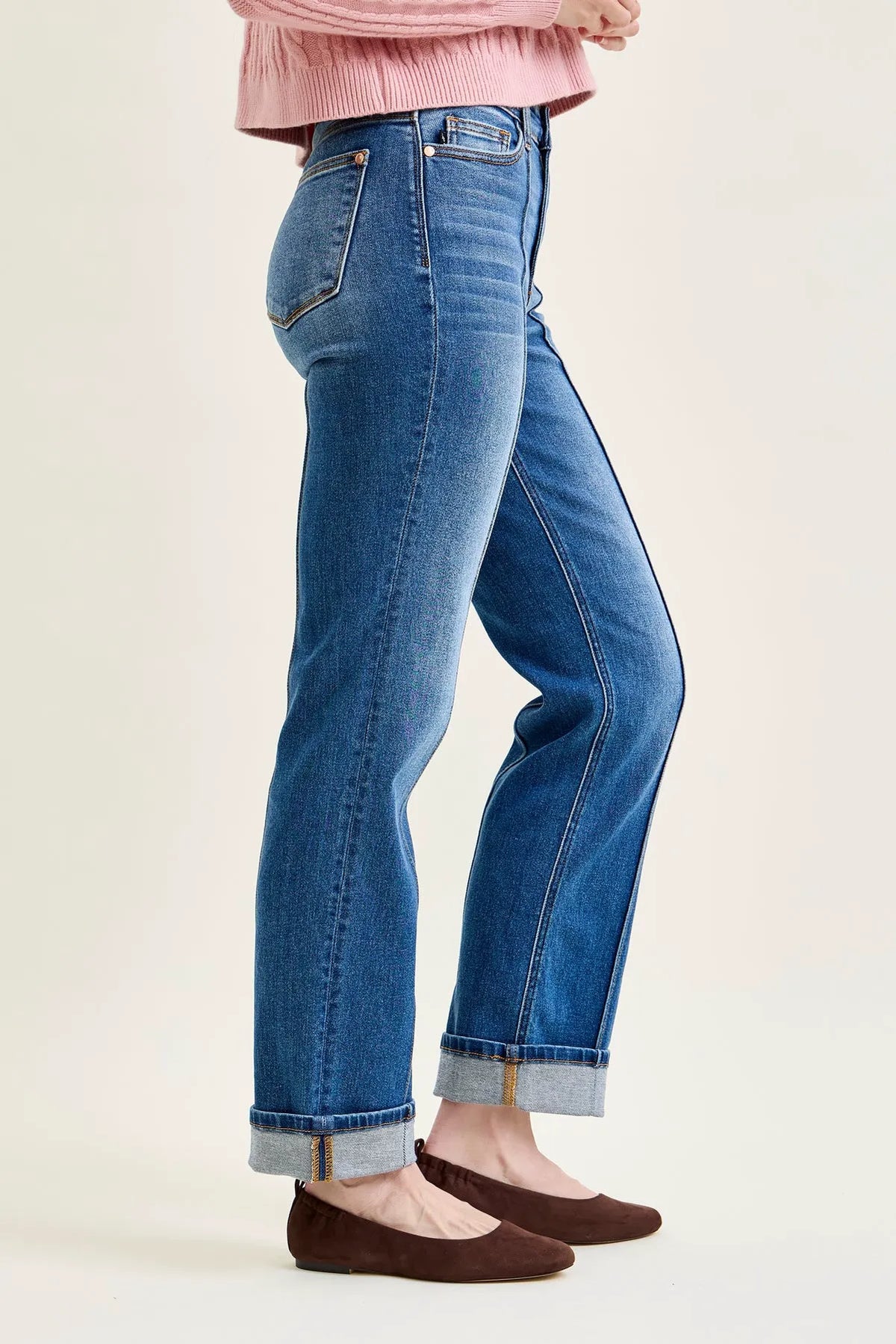 Kimberly Front Seam Detail & Cuffed Straight Fit Jeans