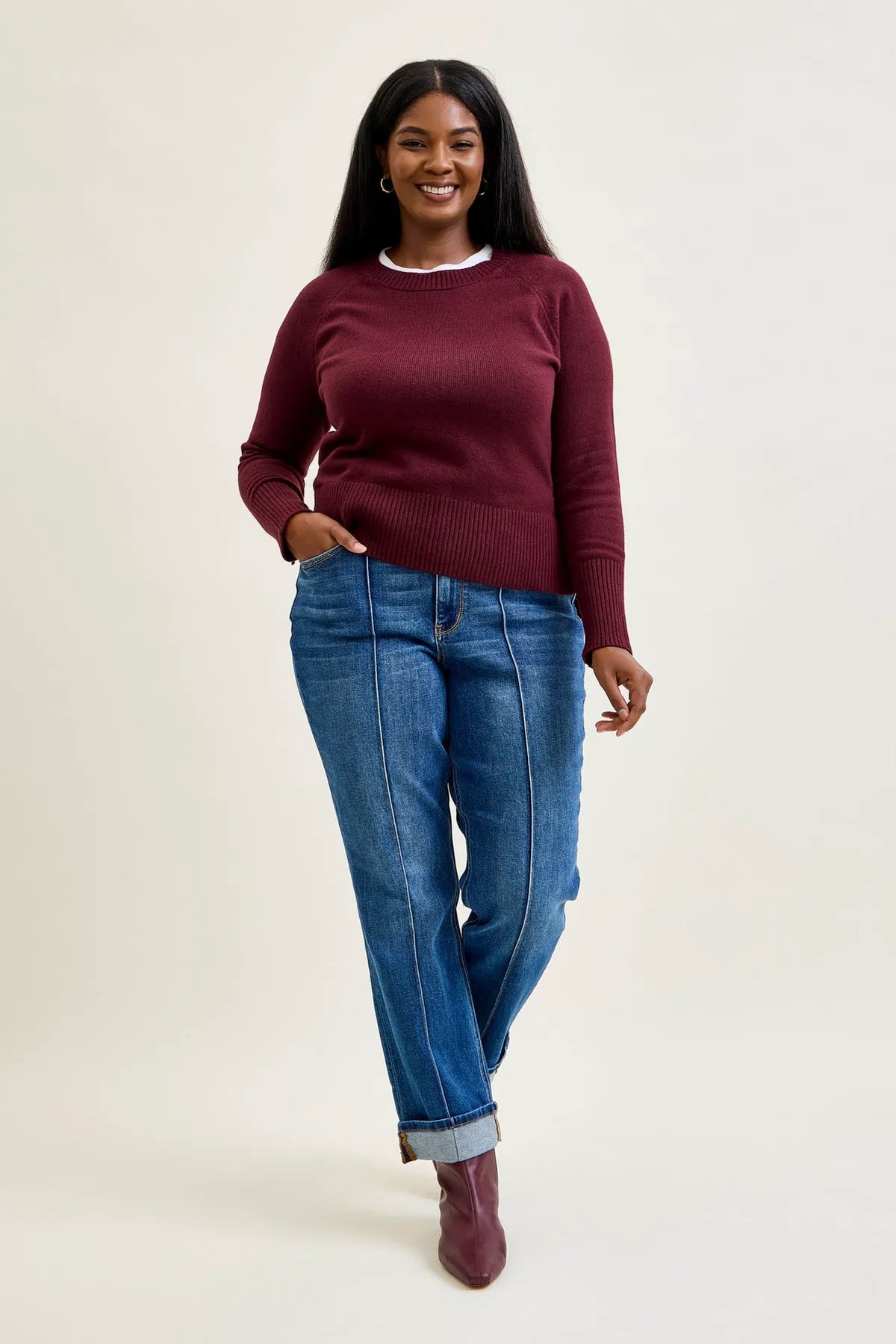 Kimberly Front Seam Detail & Cuffed Straight Fit Jeans - PLUS