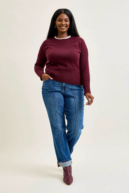Kimberly Front Seam Detail & Cuffed Straight Fit Jeans - PLUS