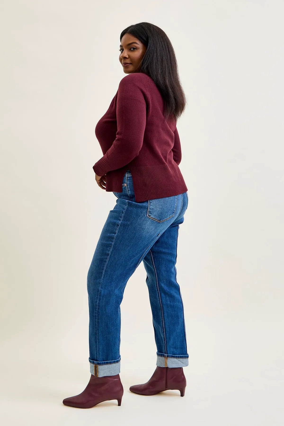 Kimberly Front Seam Detail & Cuffed Straight Fit Jeans - PLUS