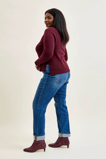 Kimberly Front Seam Detail & Cuffed Straight Fit Jeans - PLUS