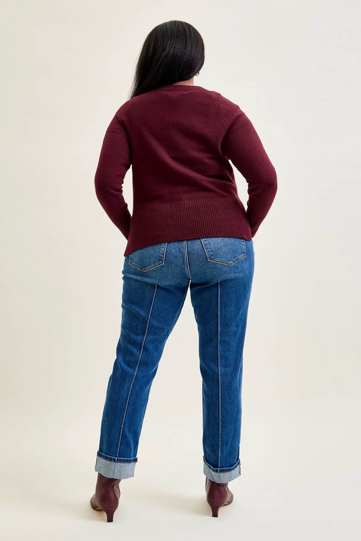 Kimberly Front Seam Detail & Cuffed Straight Fit Jeans - PLUS