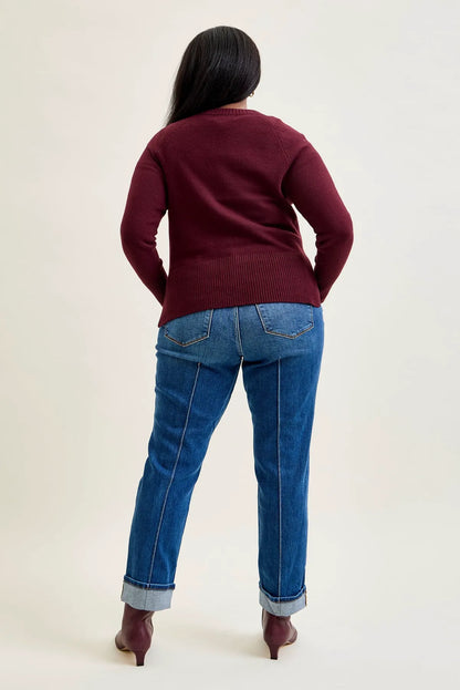 Kimberly Front Seam Detail & Cuffed Straight Fit Jeans - PLUS