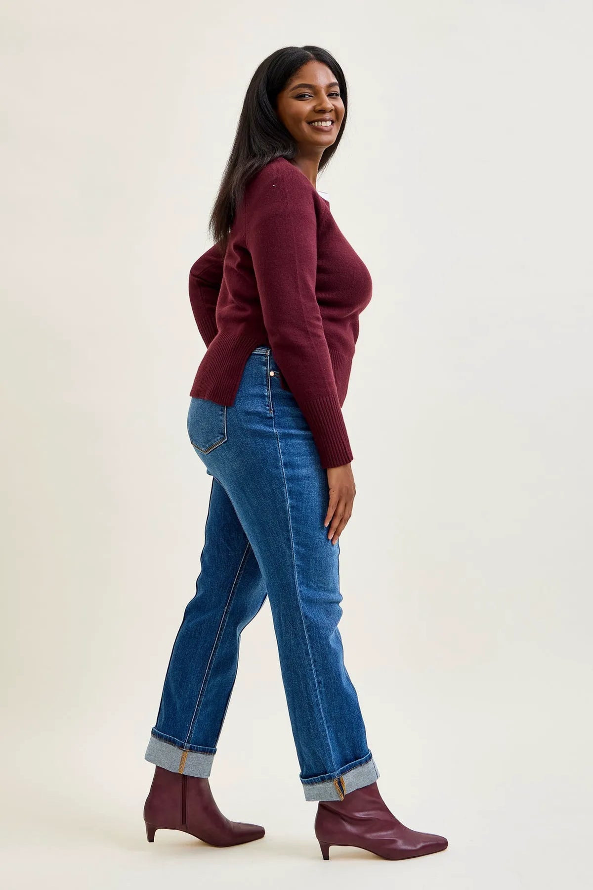 Kimberly Front Seam Detail & Cuffed Straight Fit Jeans - PLUS