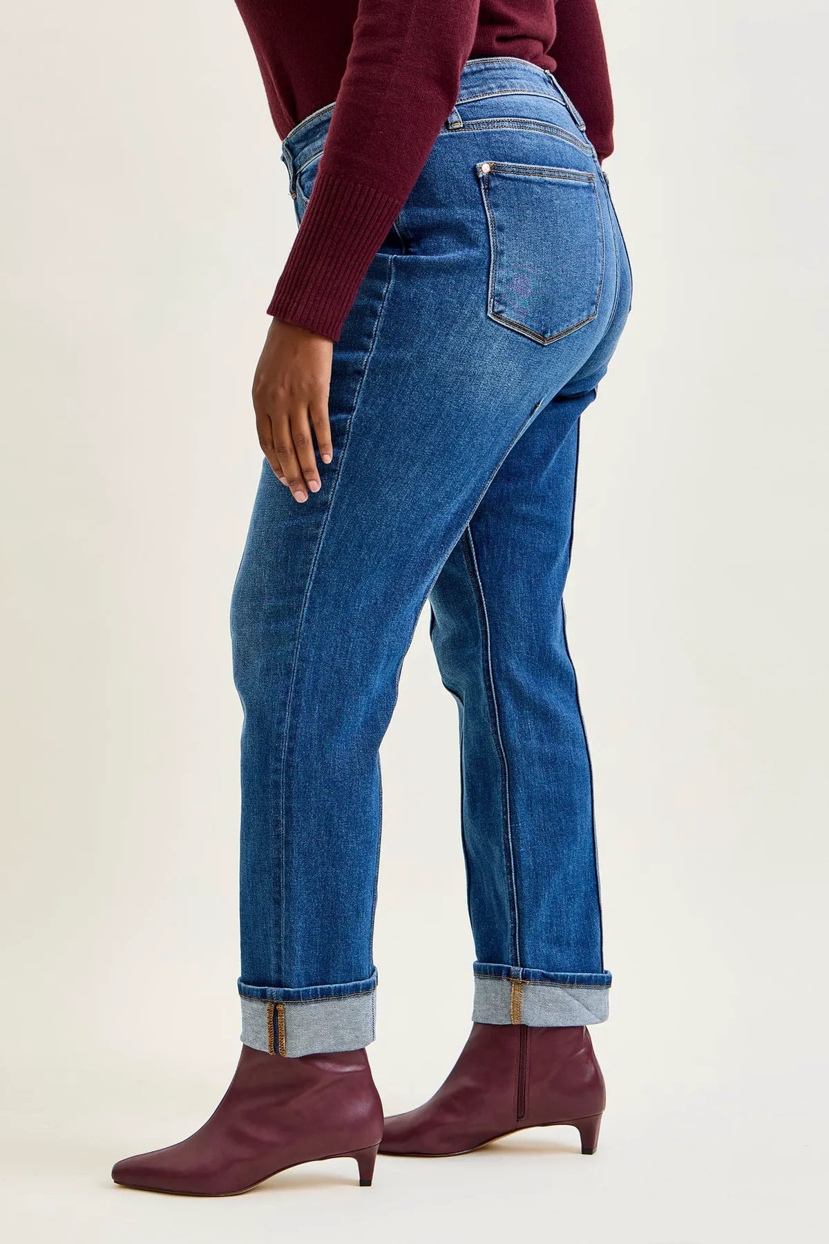 Kimberly Front Seam Detail & Cuffed Straight Fit Jeans - PLUS