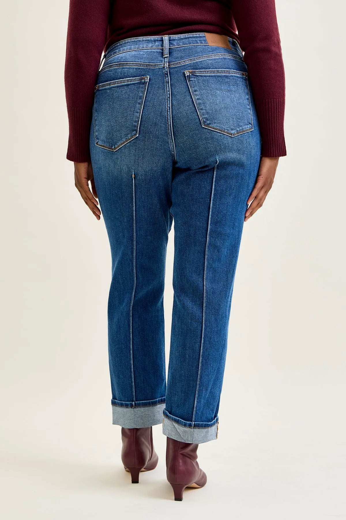 Kimberly Front Seam Detail & Cuffed Straight Fit Jeans - PLUS
