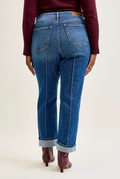 Kimberly Front Seam Detail & Cuffed Straight Fit Jeans - PLUS