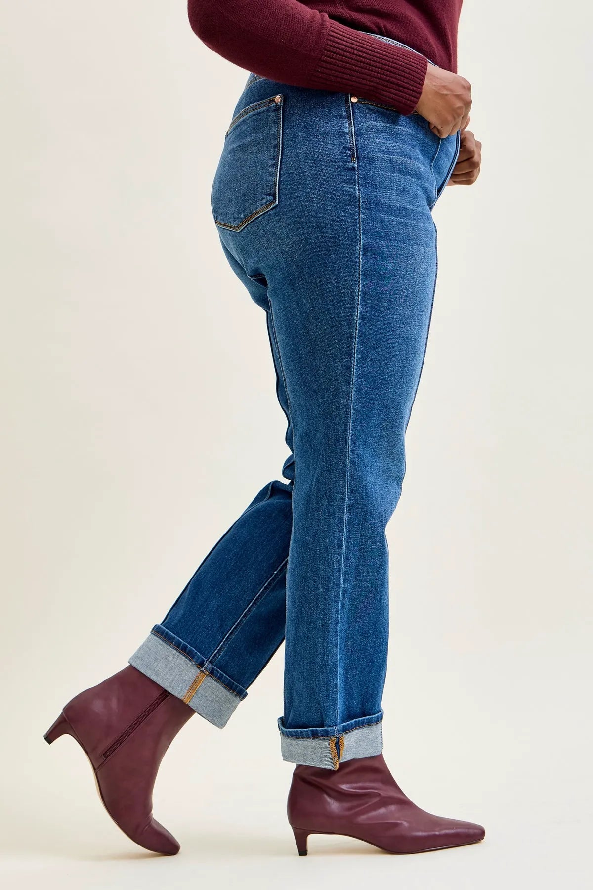 Kimberly Front Seam Detail & Cuffed Straight Fit Jeans - PLUS