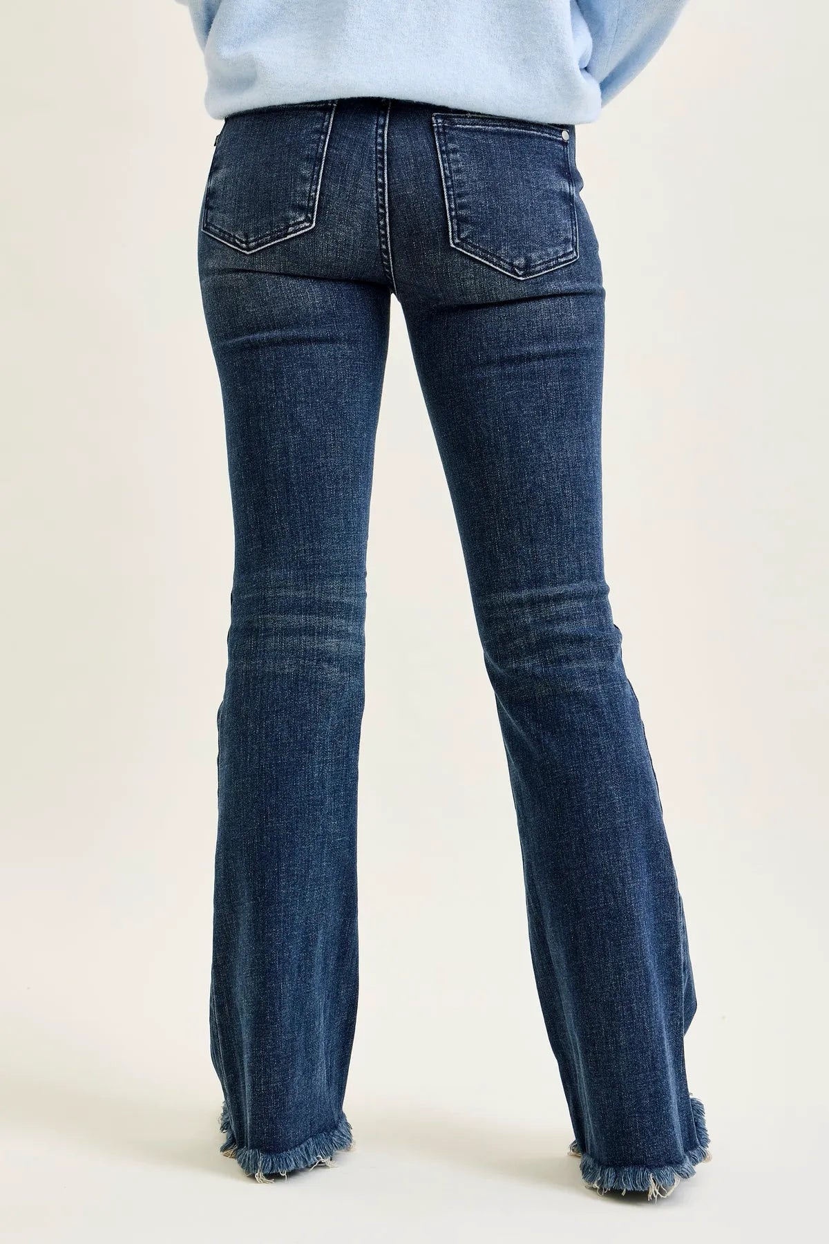 Charlotte Flare Jeans with Distressed Knee & Frayed Hem