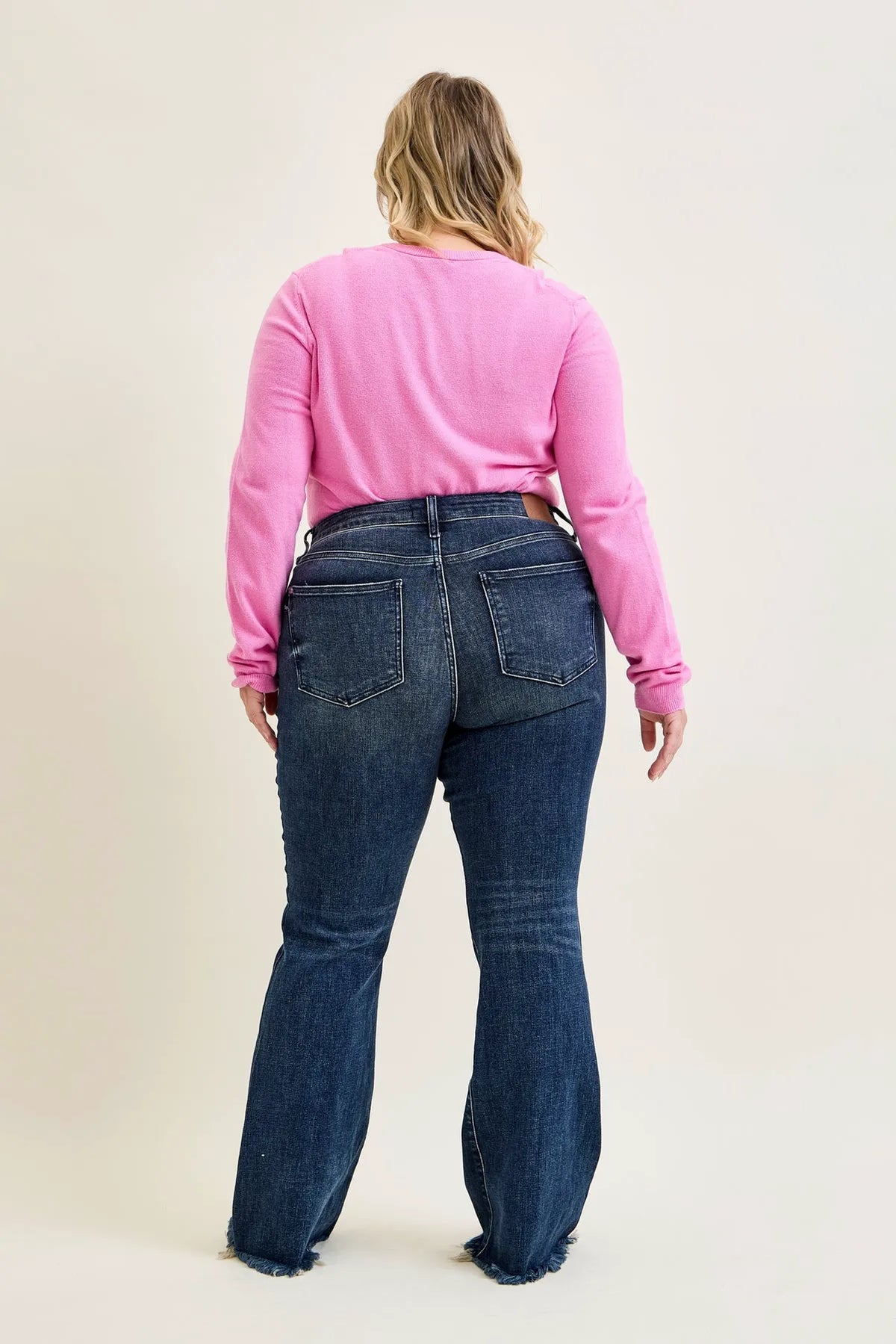 Charlotte Flare Jeans with Distressed Knee & Frayed Hem - PLUS