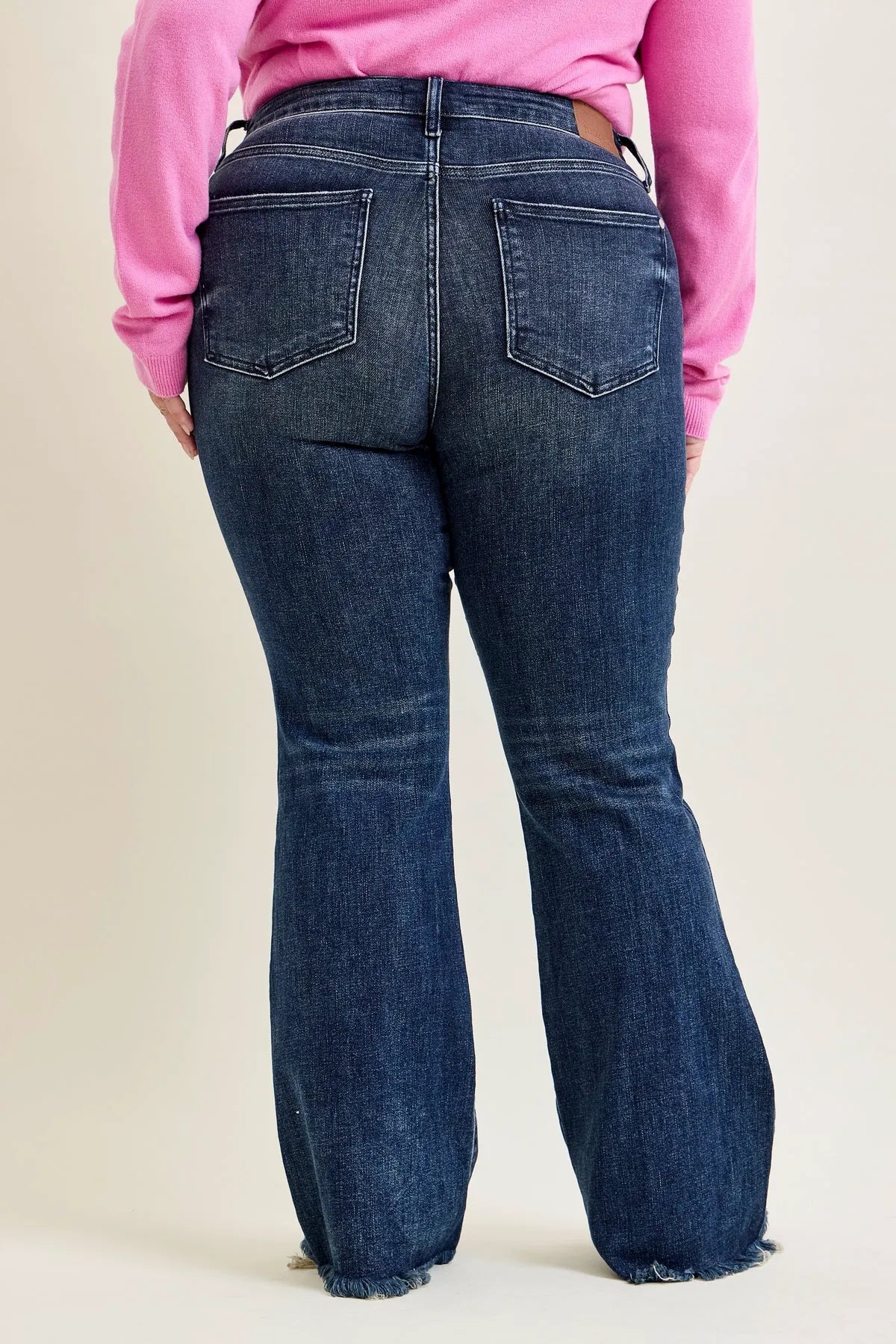 Charlotte Flare Jeans with Distressed Knee & Frayed Hem - PLUS