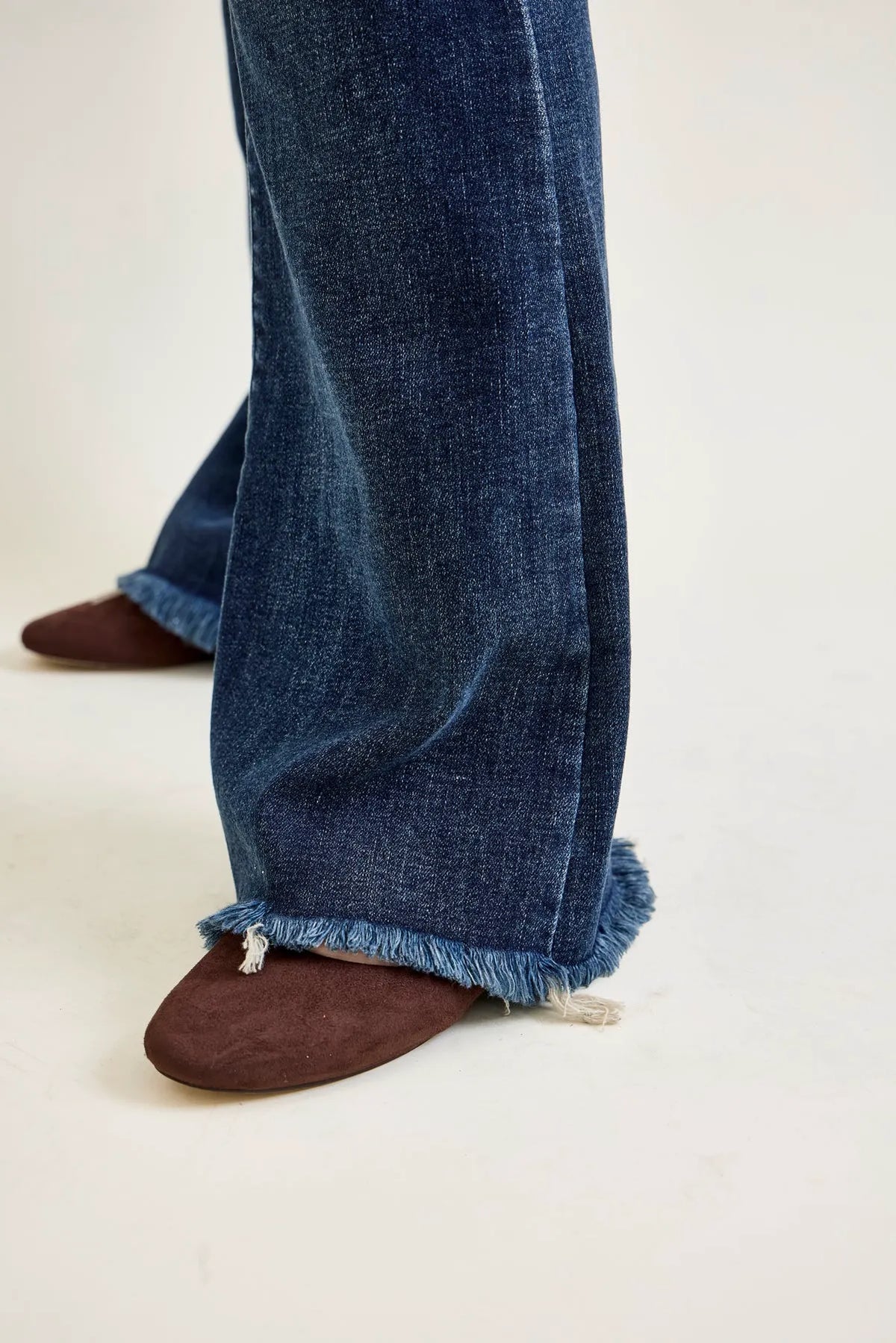 Charlotte Flare Jeans with Distressed Knee & Frayed Hem - PLUS