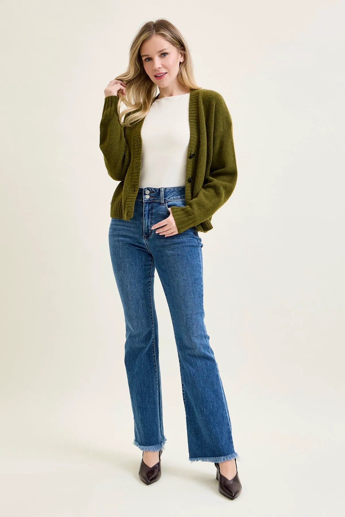 Daisy Bootcut with Double-Button Waist and Frayed Hem