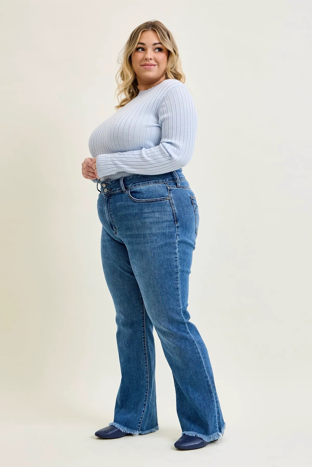 Daisy Bootcut with Double-Button Waist and Frayed Hem - PLUS
