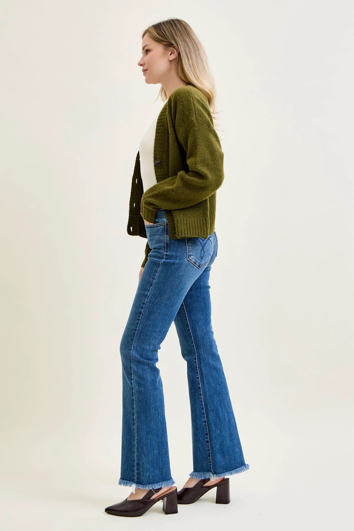 Daisy Bootcut with Double-Button Waist and Frayed Hem