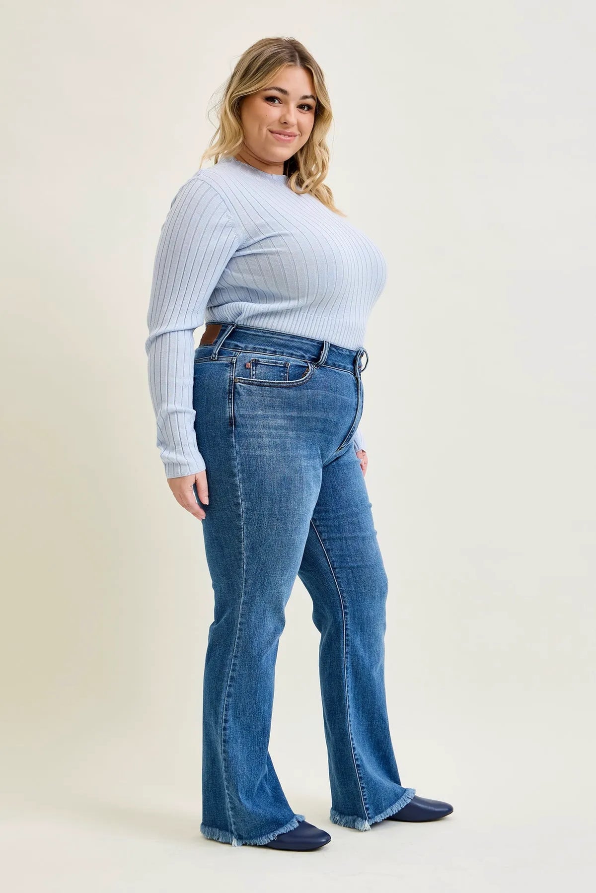 Daisy Bootcut with Double-Button Waist and Frayed Hem - PLUS