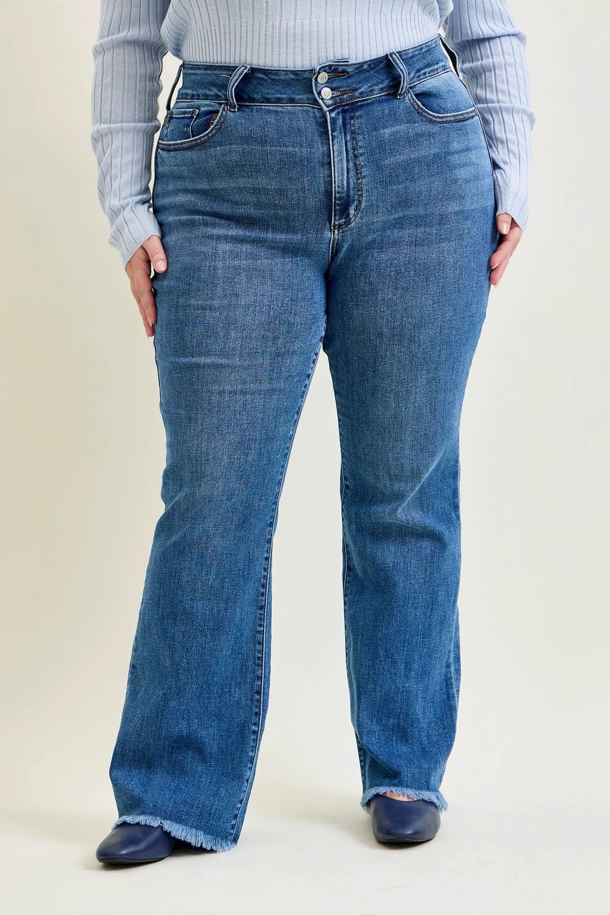 Daisy Bootcut with Double-Button Waist and Frayed Hem - PLUS