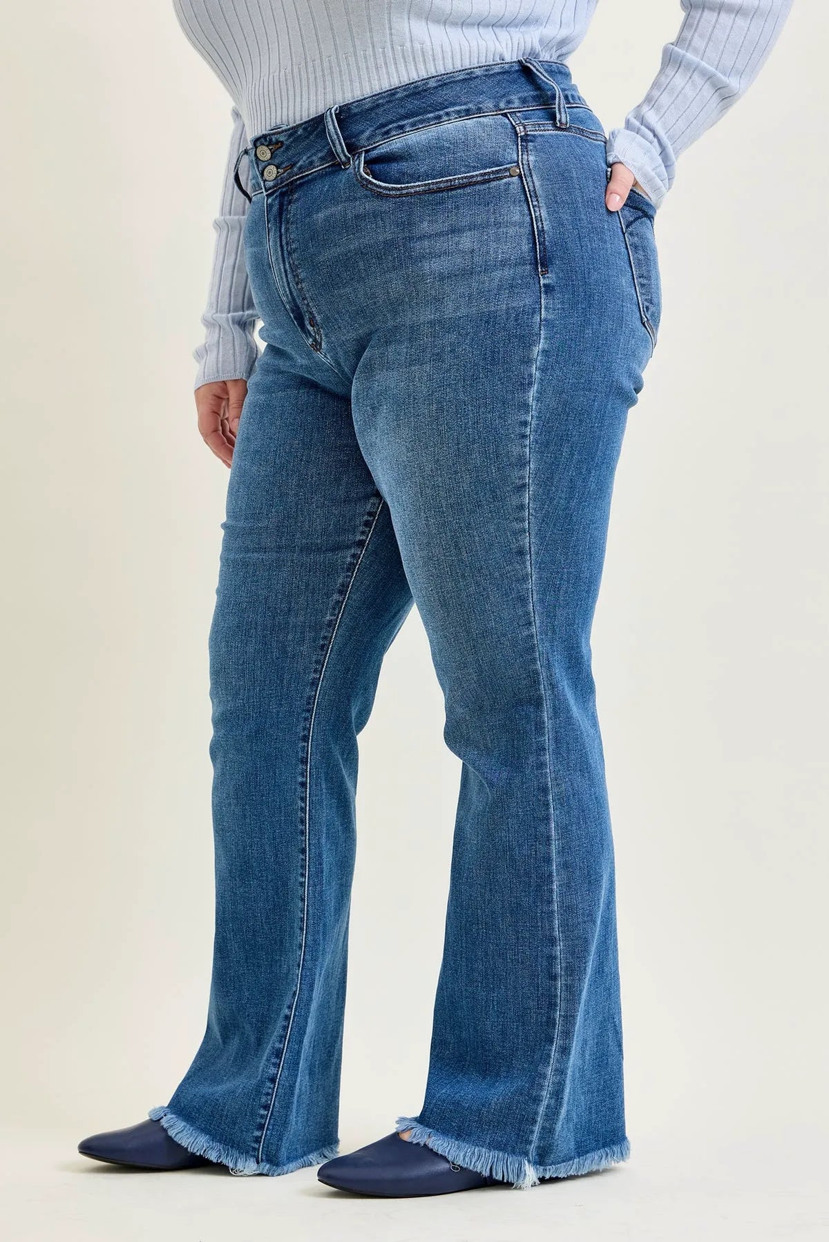 Daisy Bootcut with Double-Button Waist and Frayed Hem - PLUS