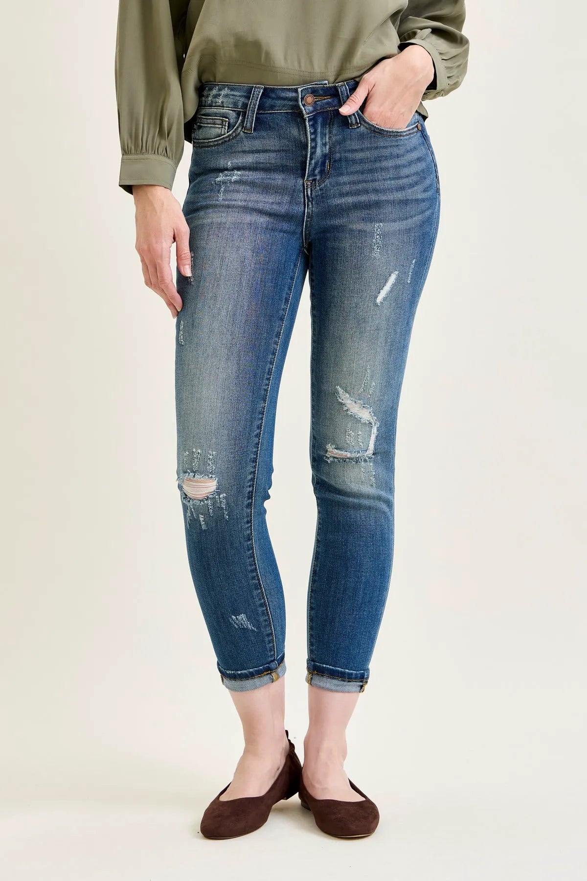 Angie Relaxed Fit Distressed Jeans