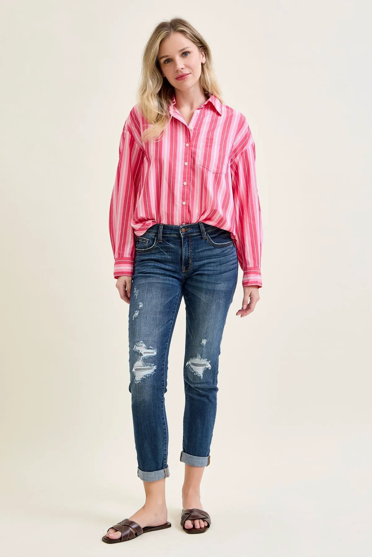 Billie Distressed Boyfriend with Cuffed Hem