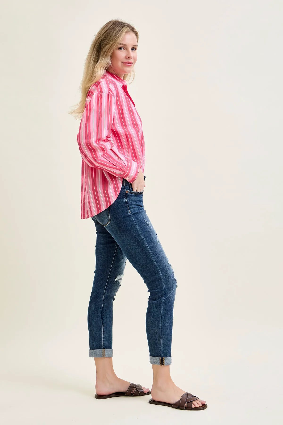 Billie Distressed Boyfriend with Cuffed Hem