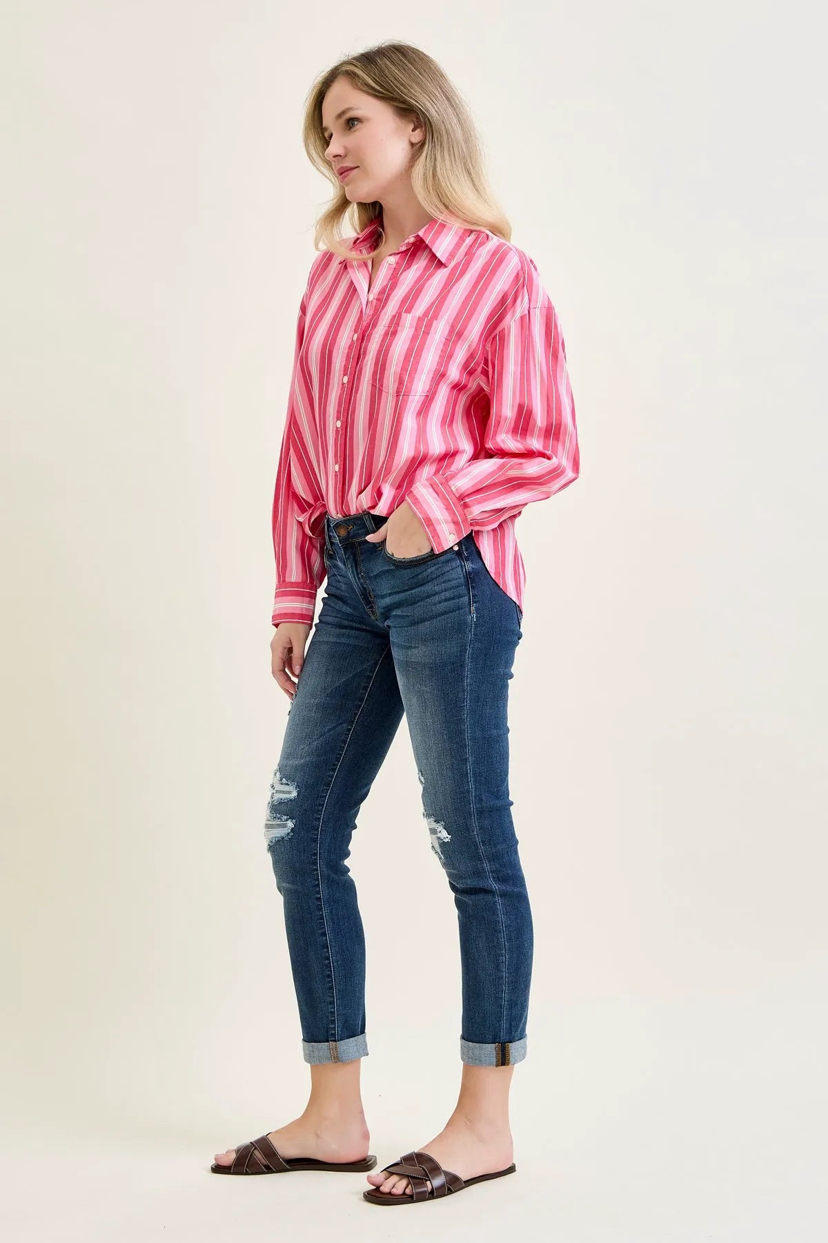 Billie Distressed Boyfriend with Cuffed Hem
