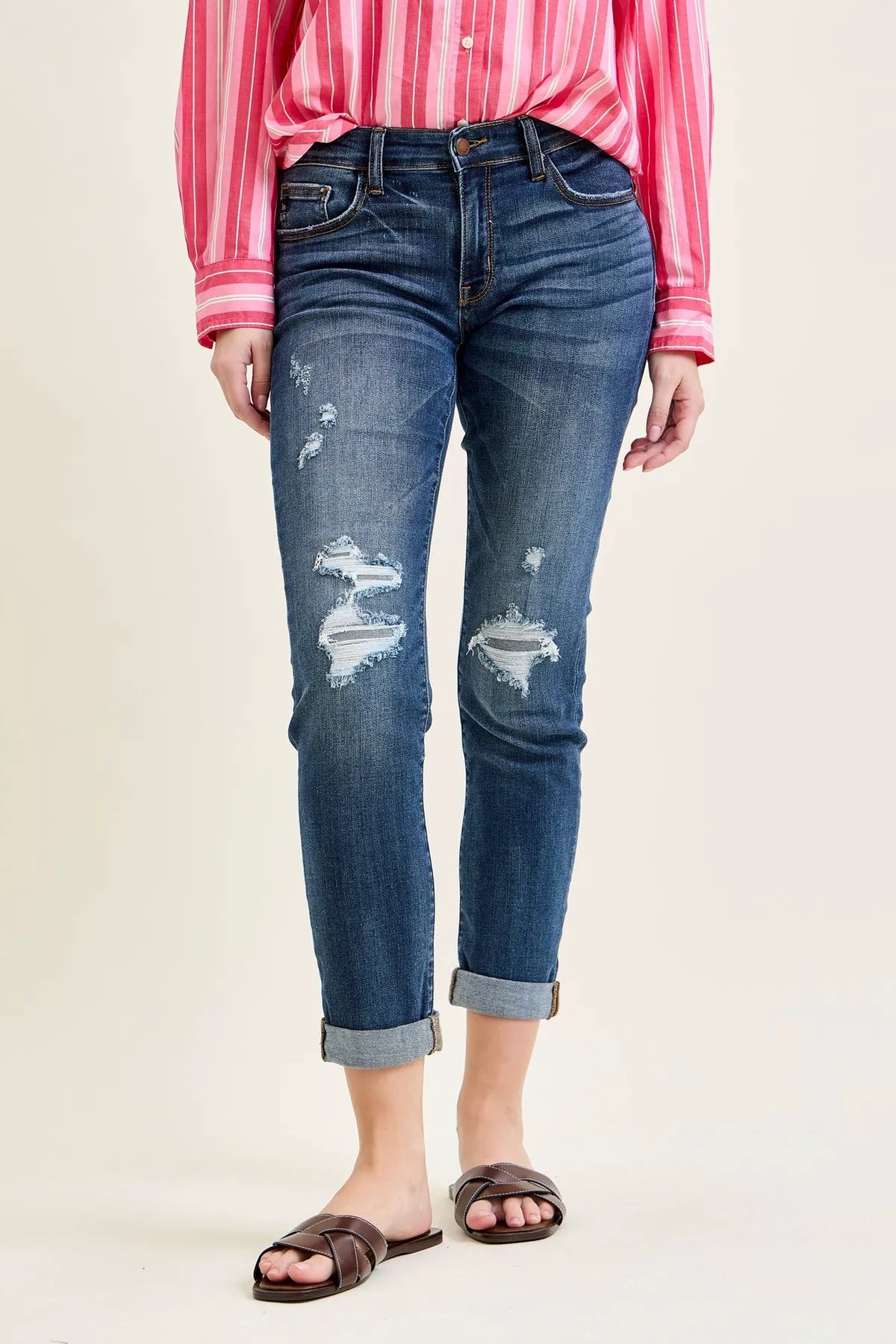 Billie Distressed Boyfriend with Cuffed Hem