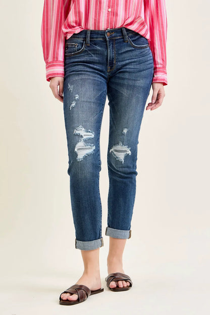 Billie Distressed Boyfriend with Cuffed Hem