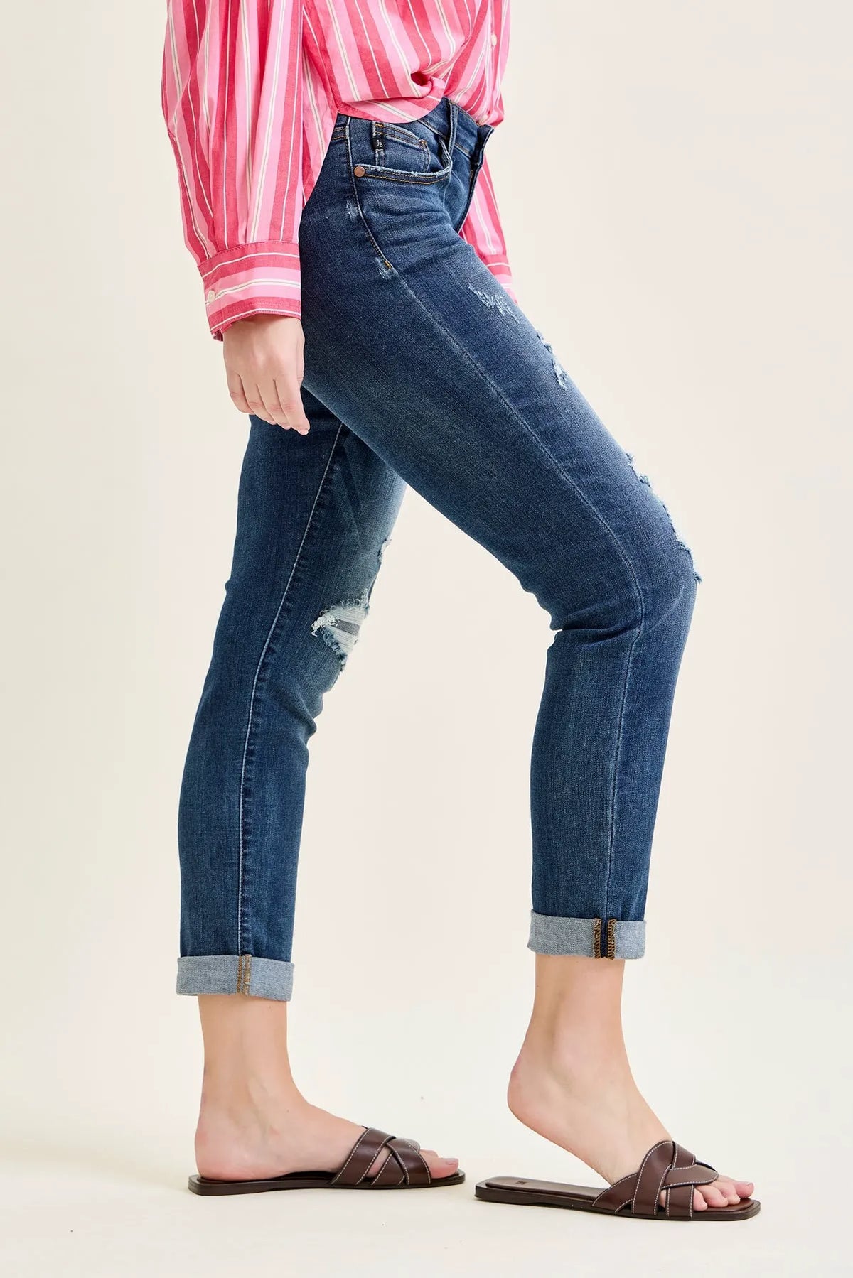 Billie Distressed Boyfriend with Cuffed Hem