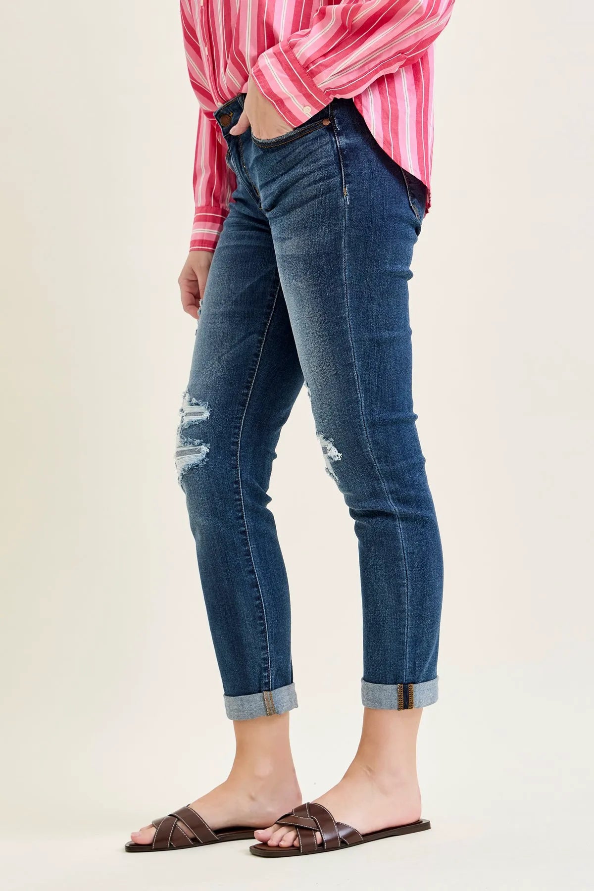 Billie Distressed Boyfriend with Cuffed Hem