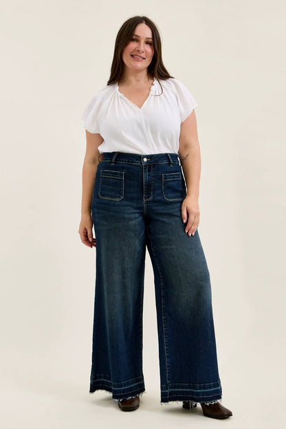 Liza Palazzo Jeans with Front Patch Pockets - PLUS
