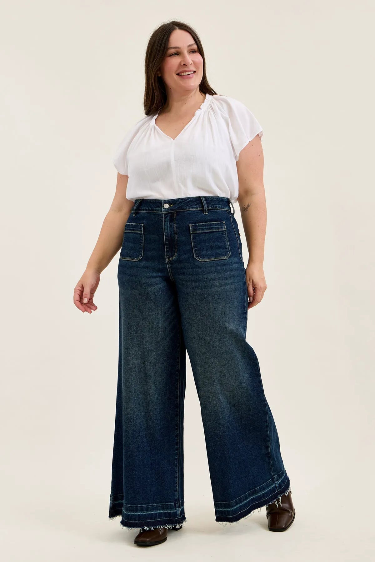 Liza Palazzo Jeans with Front Patch Pockets - PLUS