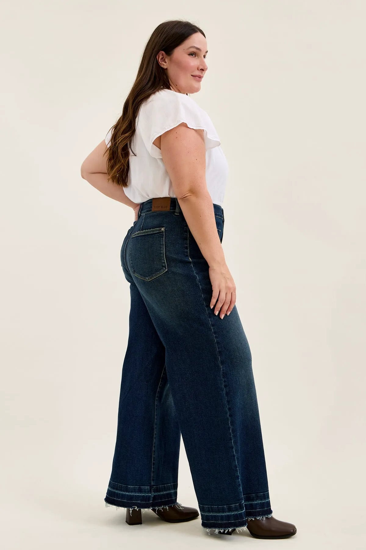 Liza Palazzo Jeans with Front Patch Pockets - PLUS