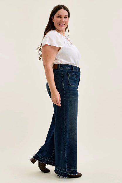 Liza Palazzo Jeans with Front Patch Pockets - PLUS