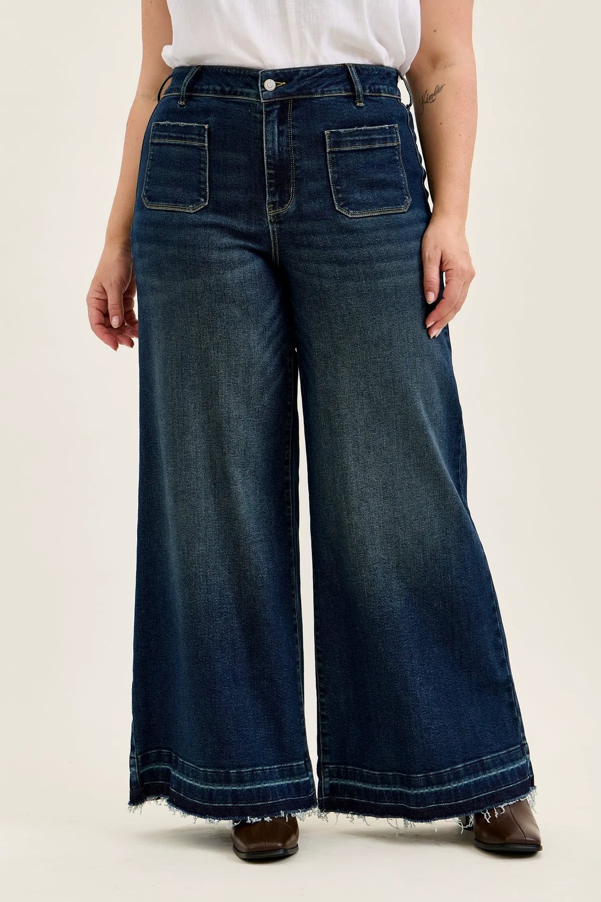 Liza Palazzo Jeans with Front Patch Pockets - PLUS