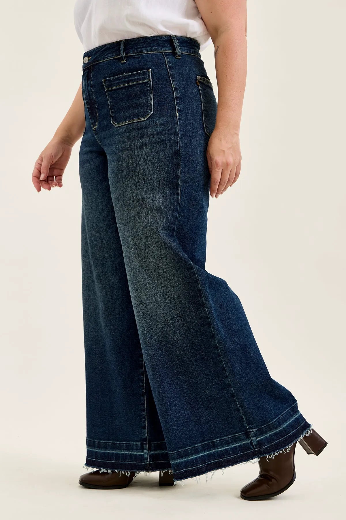 Liza Palazzo Jeans with Front Patch Pockets - PLUS