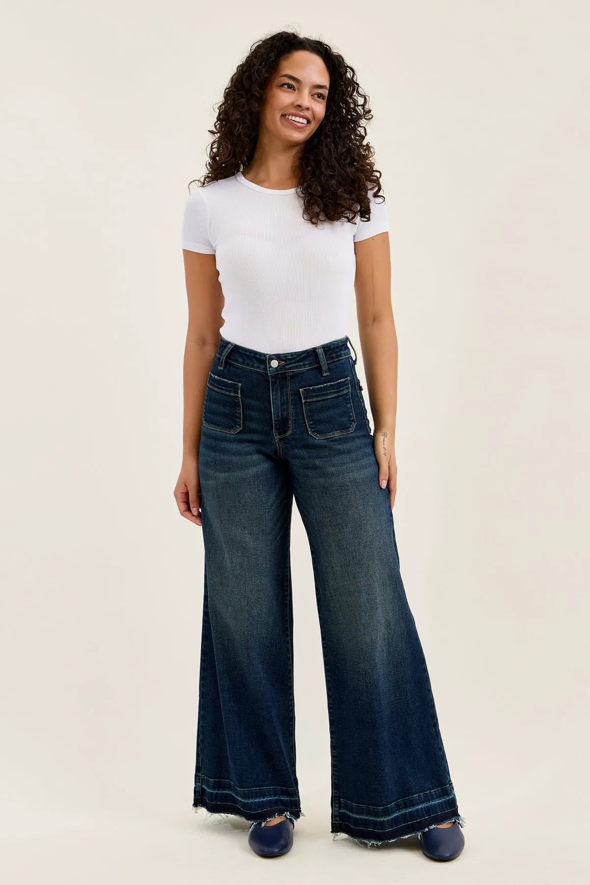 Liza Palazzo Jeans with Front Patch Pockets