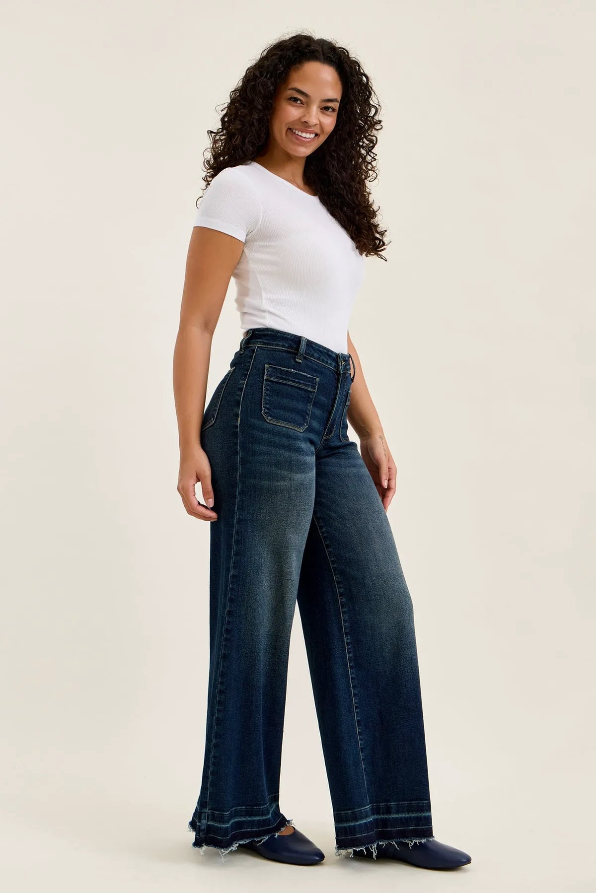Liza Palazzo Jeans with Front Patch Pockets