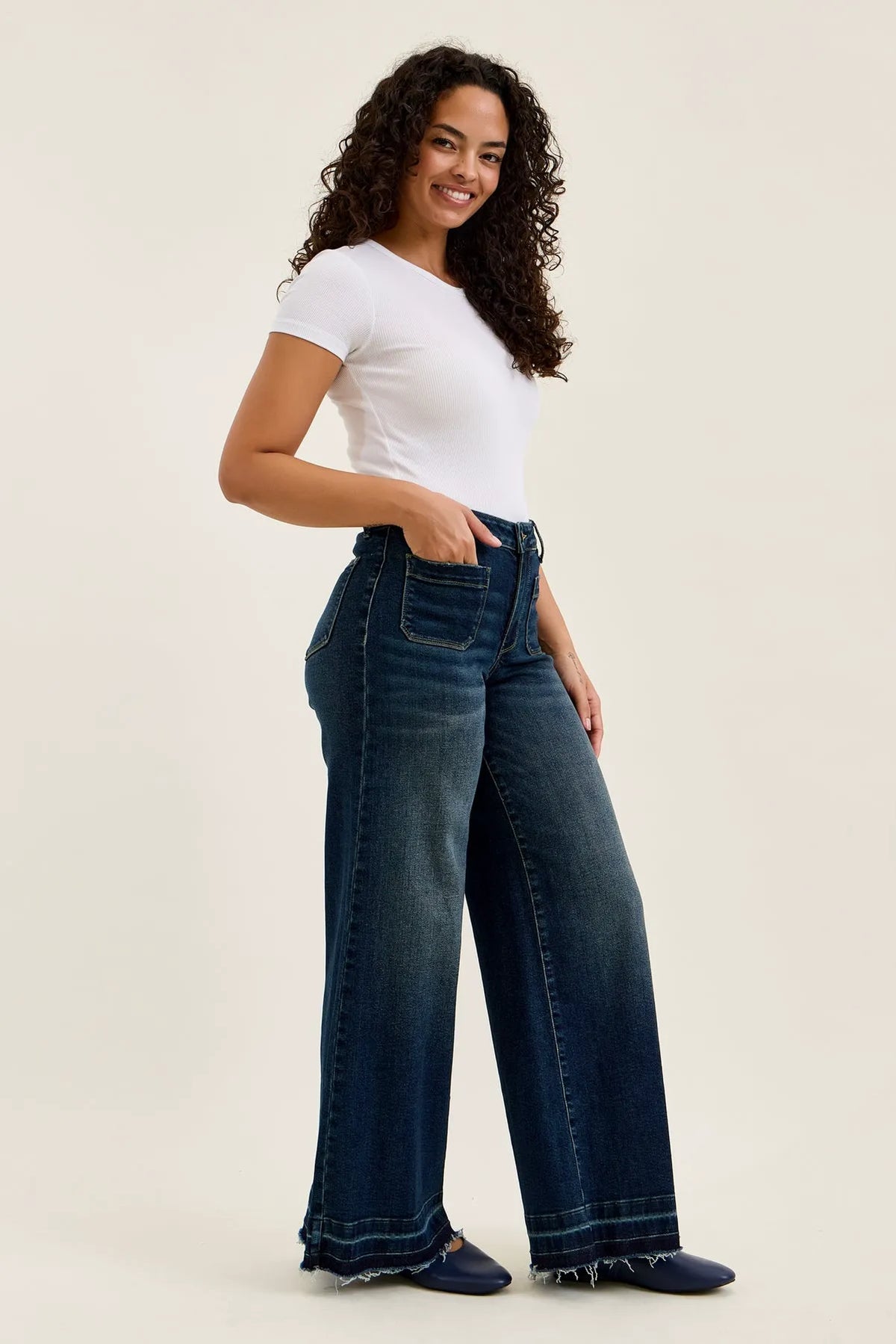 Liza Palazzo Jeans with Front Patch Pockets